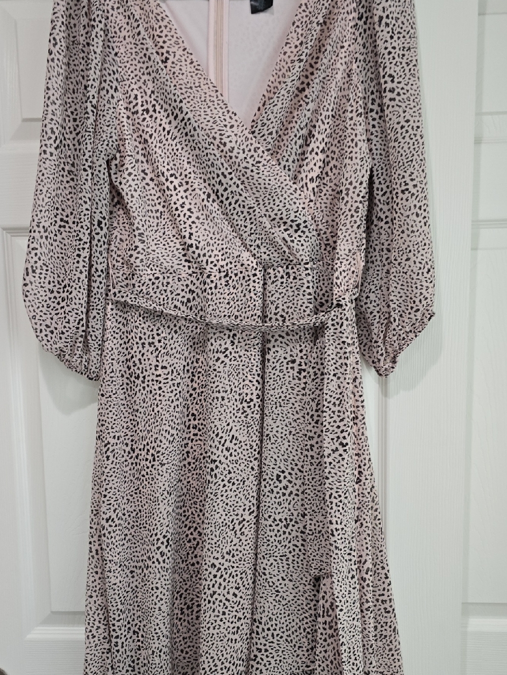 DKNY Beige and Black Printed Wrap Midi Dress